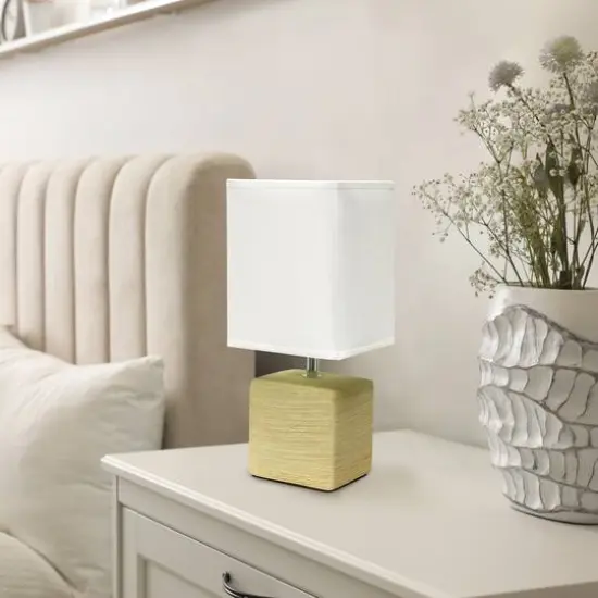 Simple Designs Stone Table Lamp with White Shade Beige {4}