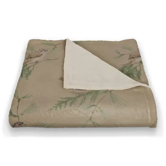 Pine & Birds on Brown Coral Fleece Blanket {3}