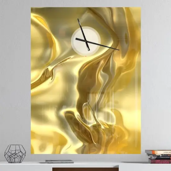 Designart 'Golden Cloth Texture Modern Rectangular Wall Clock {3}