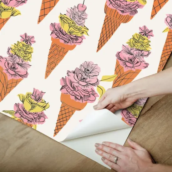 By Dylan M Orange Floral Ice Cream Peel & Stick Wallpaper {5}