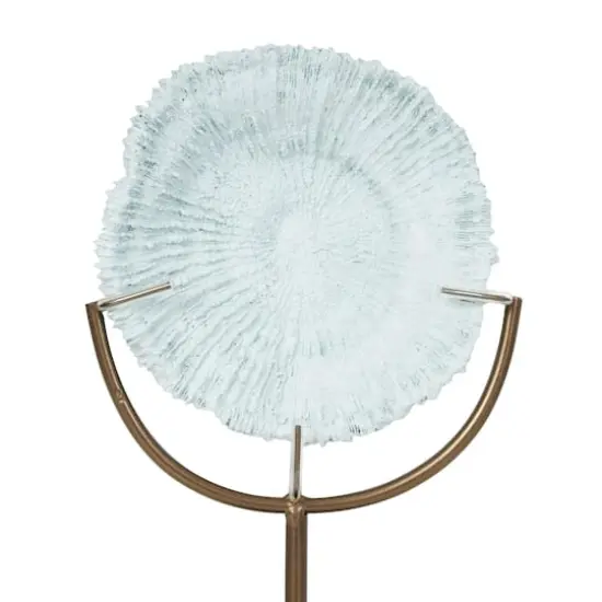 12.5" Light Blue Polystone Coral Textured Sculpture with Bronze Stand {3}