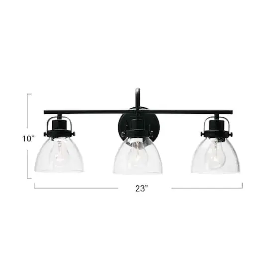 Hello Honey&reg; Robert Stevenson Lighting Avalon Matte Black Metal & Glass 3-Light Vanity Light {5}