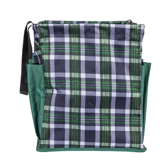 Household Essentials Large-Capacity Krush Utility Tote with 4 Exterior Pockets Blue/Green Plaid {4}