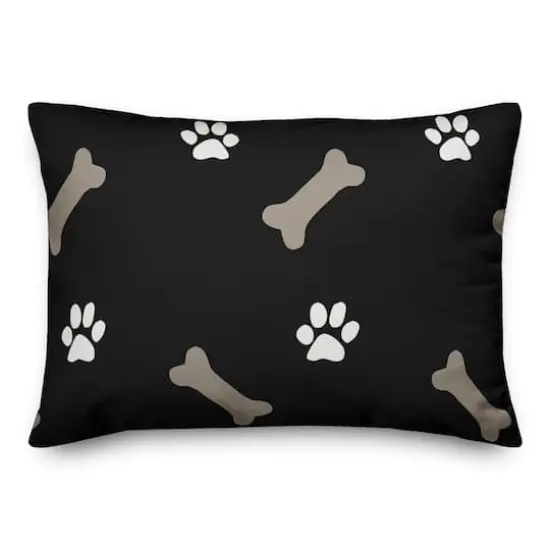 Bones & Paws Indoor/Outdoor Lumbar Throw Pillow Black {1}
