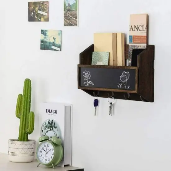 NEX&trade; Wall Mount Mail & Key Holder Organizer with Chalkboard Surface Brown {8}