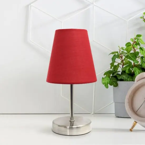 Creekwood Home Nauru 10.5" Sand Nickel Petite Metal Stick Table Lamp Red {3}