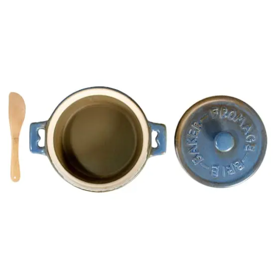 Hello Honey&reg; Blue Stoneware Brie Bakers with Bamboo Spreader, 2ct. {7}