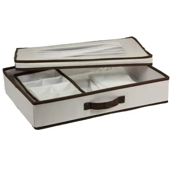 Household Essentials 19" Flatware Storage Box White and Brown {5}