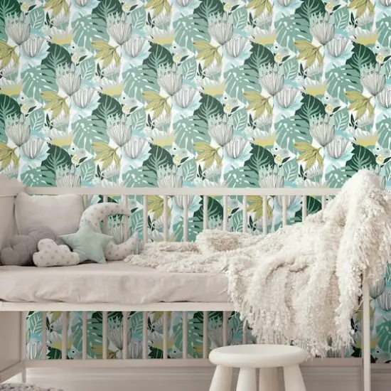 RoomMates Retro Tropical Leaves Peel & Stick Wallpaper Teal and Yellow {4}
