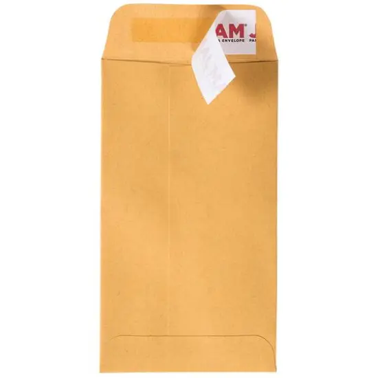 JAM Paper 3.125" x 5.5" Brown Kraft Coin Business Peel & Seal Closure Envelopes {4}