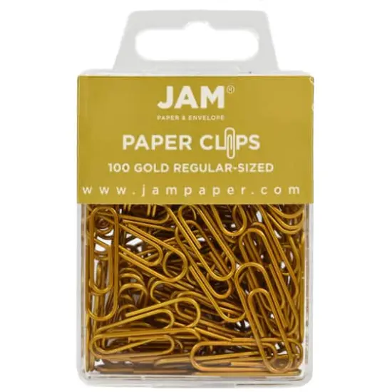 JAM Paper 1" Colorful Standard Paper Clips, 2 Packs of 100 Gold {1}