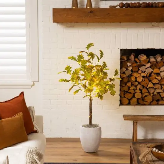 4ft. Pre-Lit Green Autumn Oak Artificial Fall Tree with 150 Warm White LED Lights {9}