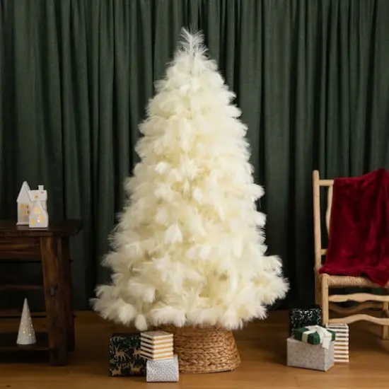 6ft. Unlit Off-White Pampas Grass Artificial Christmas Tree {14}