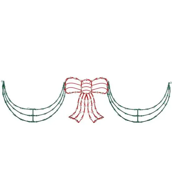 3-Piece Lighted Red Bow and Green Swag Christmas Decoration {1}