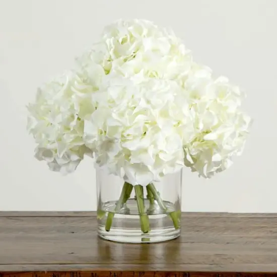 Wedding Collection 14in. Artificial Hydrangea Arrangement in Glass Vase {5}