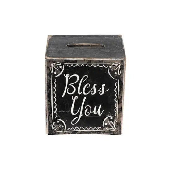 Hello Honey&reg; 6.5" Black & White Bless You Wood Tissue Box {1}