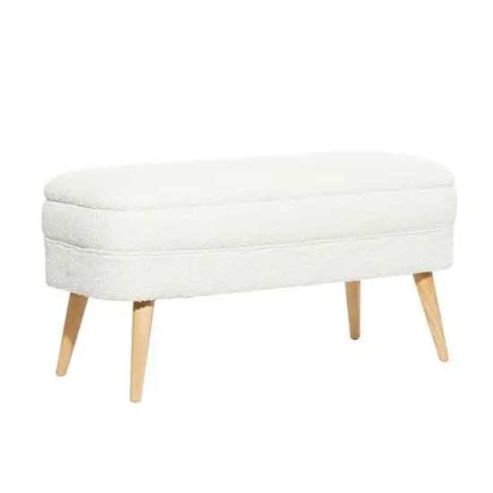 40" Contemporary Polyester & Wood Storage Bench White {1}