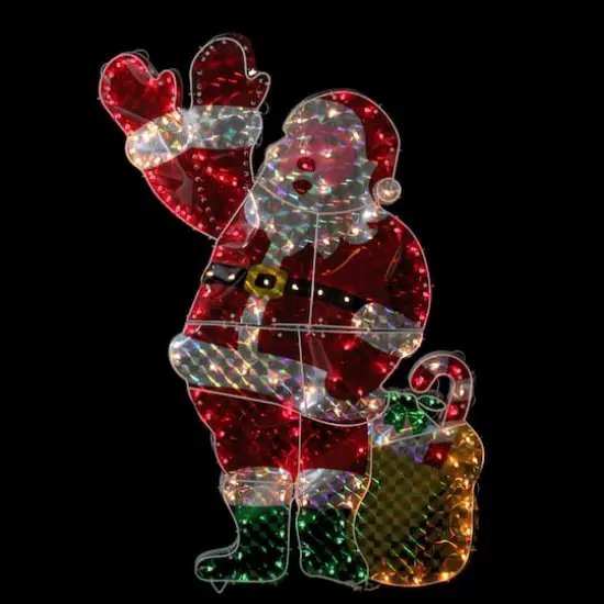 4ft. Holographic Lighted Waving Santa Claus Christmas Yard Art Decoration {3}