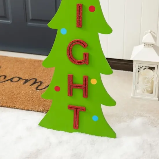 Glitzhome&reg; 41.75" Christmas "BRIGHT" Bent Tree Porch Sign {6}