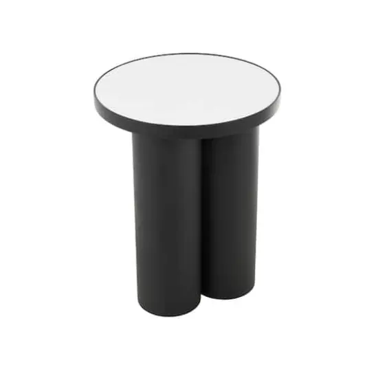 19.75" Black Metal Side End Accent Table with White Marble Tabletop {5}