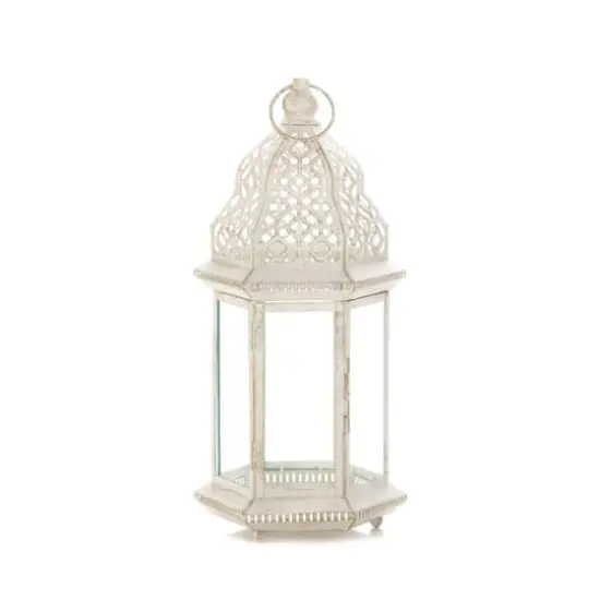 16'' Sublime Distressed White Lantern {1}