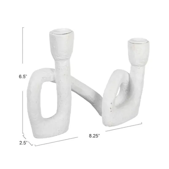 Hello Honey&reg; 8.3" White Abstract Double Taper Candle Holder {4}