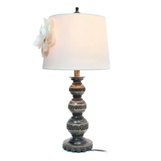 Elegant Designs Aged Bronze Stacked Ball Lamp with Linen Flower Shade {7}