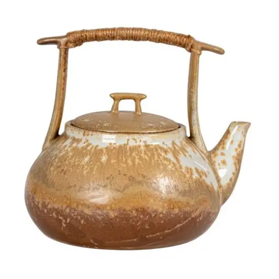 Hello Honey 1.5-Quart Stoneware Teapot with Jute Wrapped Handle with Reactive Glaze, Green {7}