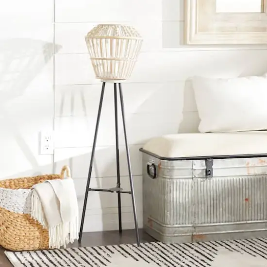 White Metal Natural Lantern, 40" x 11" x 11" {7}