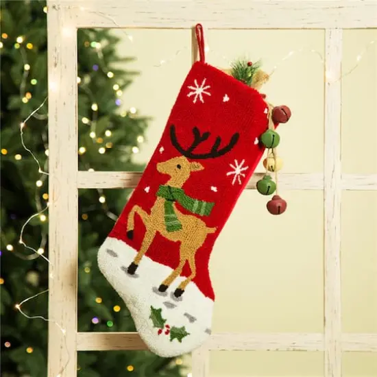 Glitzhome&reg; 19" Reindeer Hooked Stocking {3}