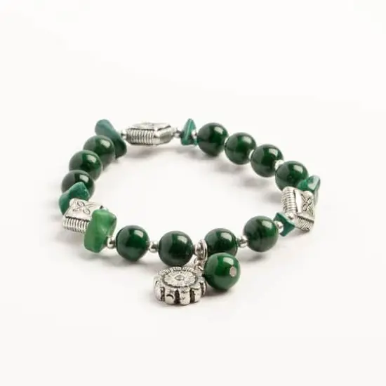 John Bead Imitation Malachite Natural Stone Stretch Bracelet with Flower Charm {4}