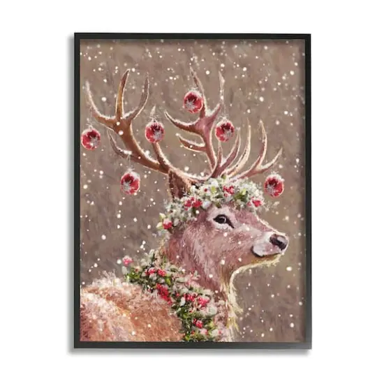 Stupell Industries Deer Antler Holiday Ornaments Black Framed Giclee Art {1}