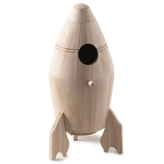 10.5" Rocket Ship Wood Birdhouse by Make Market&reg; {1}