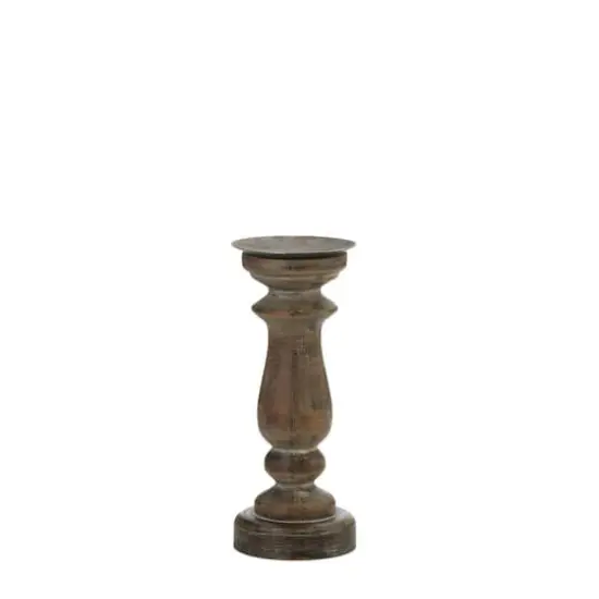 11" Antique-Style Wooden Candle Holder {1}