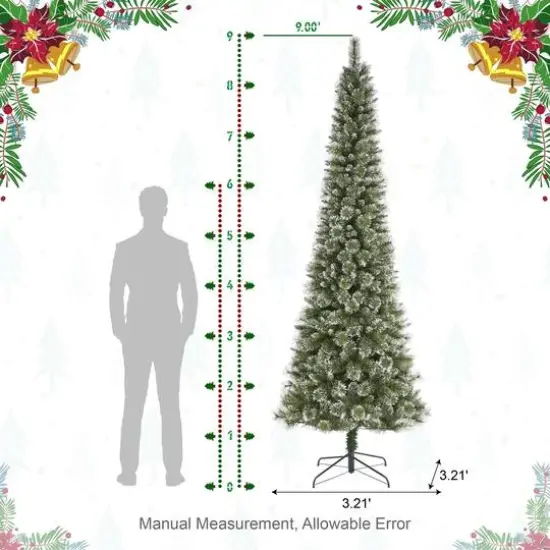 Glitzhome&reg; 9ft Pre-Lit Frosted Cashmere Pencil Pine Artificial Christmas Tree, Multicolor LED Lights {9}