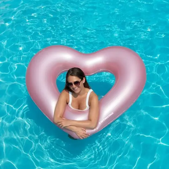 Swimline 5.5ft. Pink Metallic Heart Shaped Inner Tube Swimming Pool Float {4}