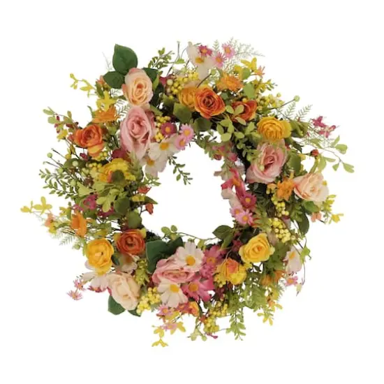 24" Rose, Dogwood & Daisy Floral Spring Wreath {1}