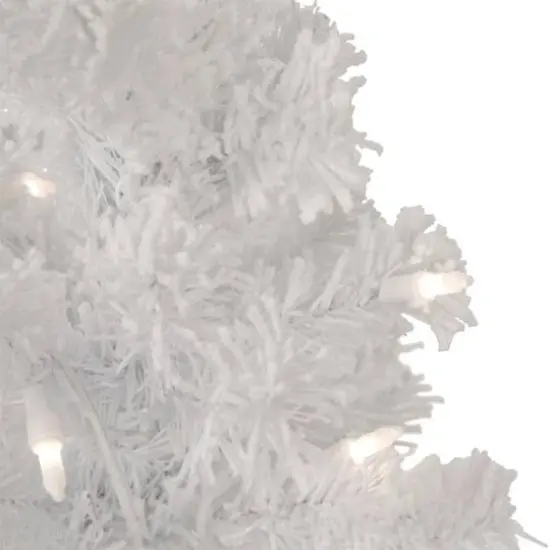 3.5ft. Pre-Lit Flocked White Winter Pine Tinsel Artificial Potted Christmas Tree, Clear Lights {4}