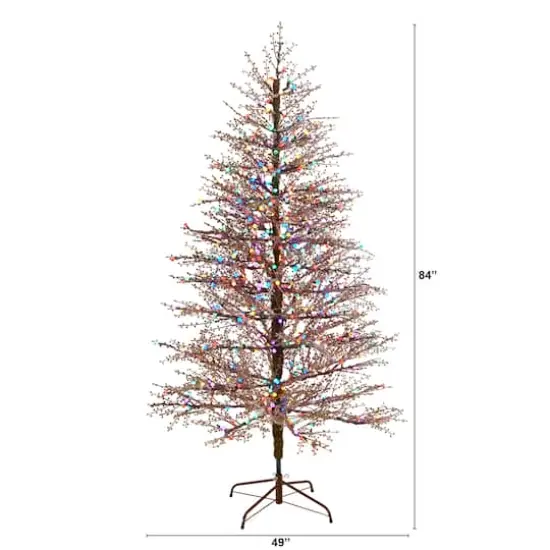7ft. Pre-Lit Frosted Berry Twig Artificial Christmas Tree, Multicolor Gum Ball LED Lights {8}