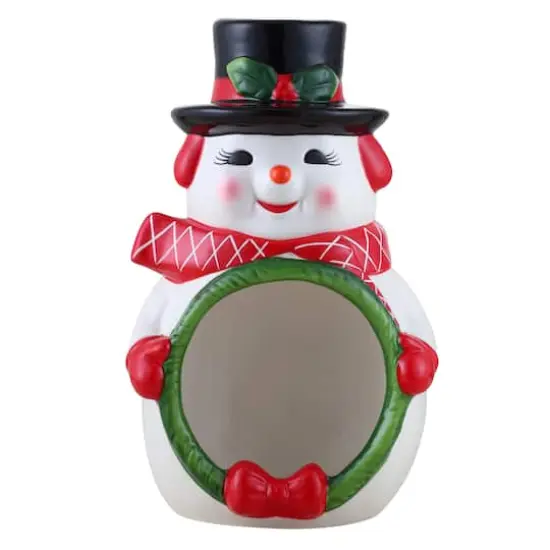 12" Ceramic Musical Snowman Candy Bowl {1}