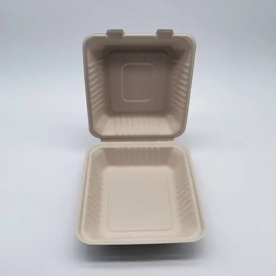 9" Natural Beige Single-Compartment Hinged Compostable Take Out Containers, 200ct. {1}