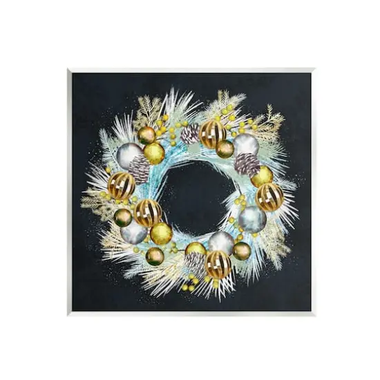 Stupell Industries Seasonal Pine Wreath with Ornaments Wall Art {1}