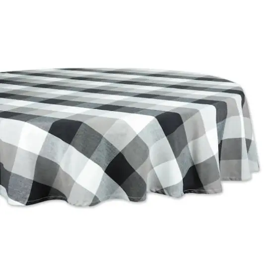 DII&reg; 70" Round Tri Color Check Tablecloth Black {1}