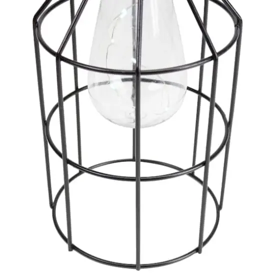 9.5" Black Outdoor Geometric Hanging Solar Lantern with Handle Outdoor D&eacute;cor {5}