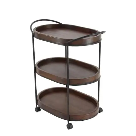 3-Tier Brown Pine & Metal Traditional Bar Cart {5}