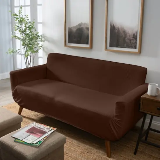 Home Details Brown Waffle Design Love Seat Furniture Slipcover {4}