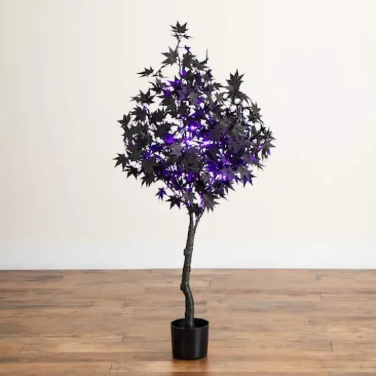 4ft. Pre-Lit Artificial Halloween Black Maple Tree with 180 Orange & Purple LED Lights {8}