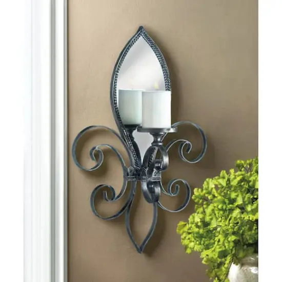 22" Mirrored Fleur-De-Lis Candle Wall Sconce {3}