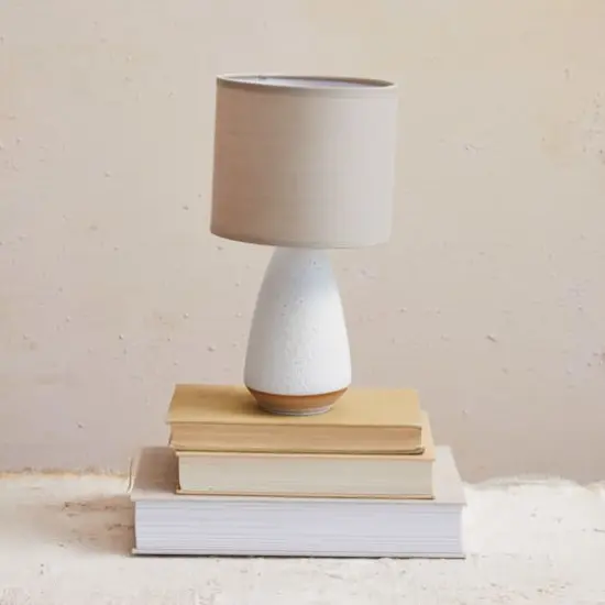 Hello Honey&reg; 10.75" White Speckled Stoneware Table Lamp with Linen Shade {3}