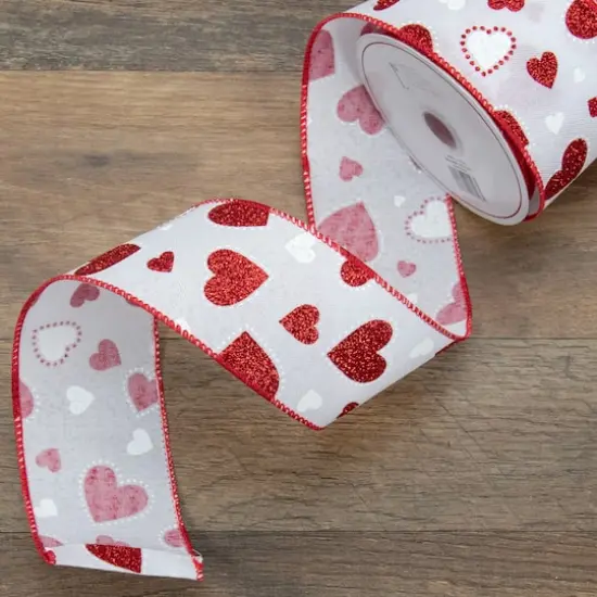 2.5" x 10yd. Glitter Dotted Hearts Valentine's Day Wired Craft Ribbon {3}